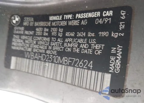 1991 BMW 535 I Automatic from USA, damaged, VIN WBAHD2310MBF72624